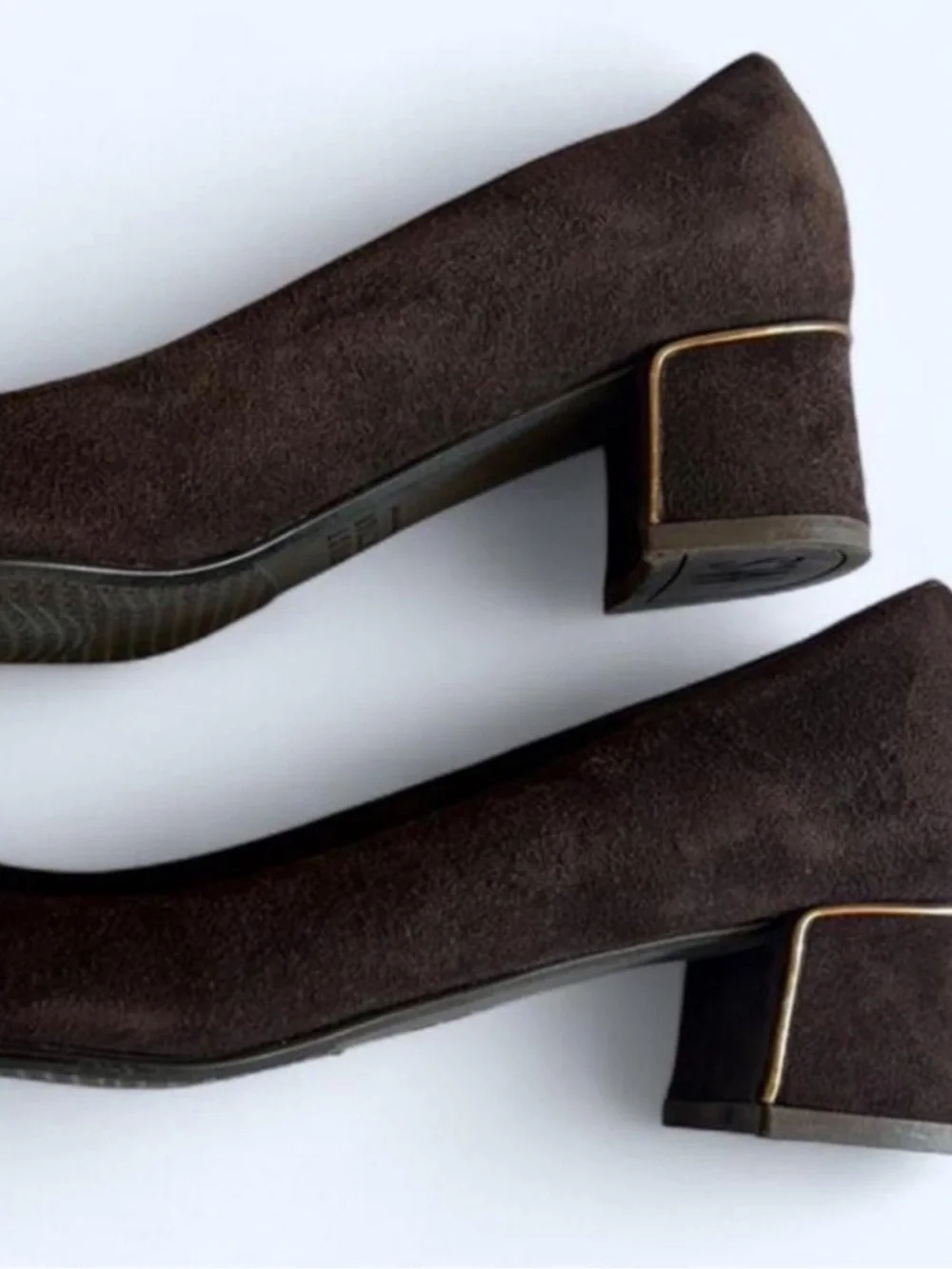Stuart Weitzman Vintage Brown Suede Gold Block Heel Loafers